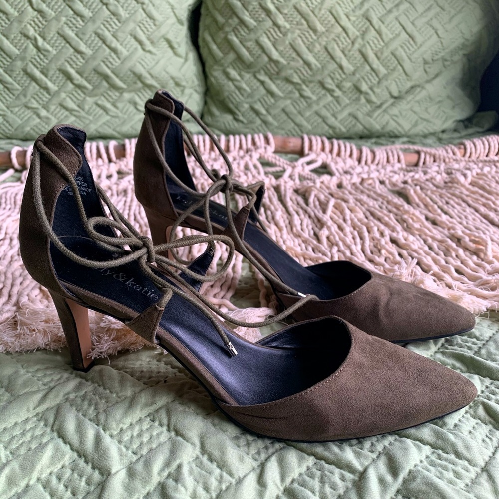 Kelly and Katie Olive Green Lace Up Heels